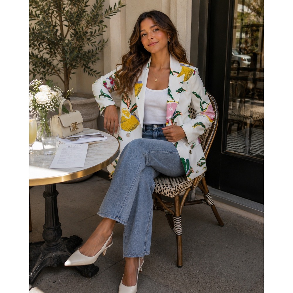 Fruit Print Statement Blazer Dopamine Dressing Resort Tropical Colorful Jacket